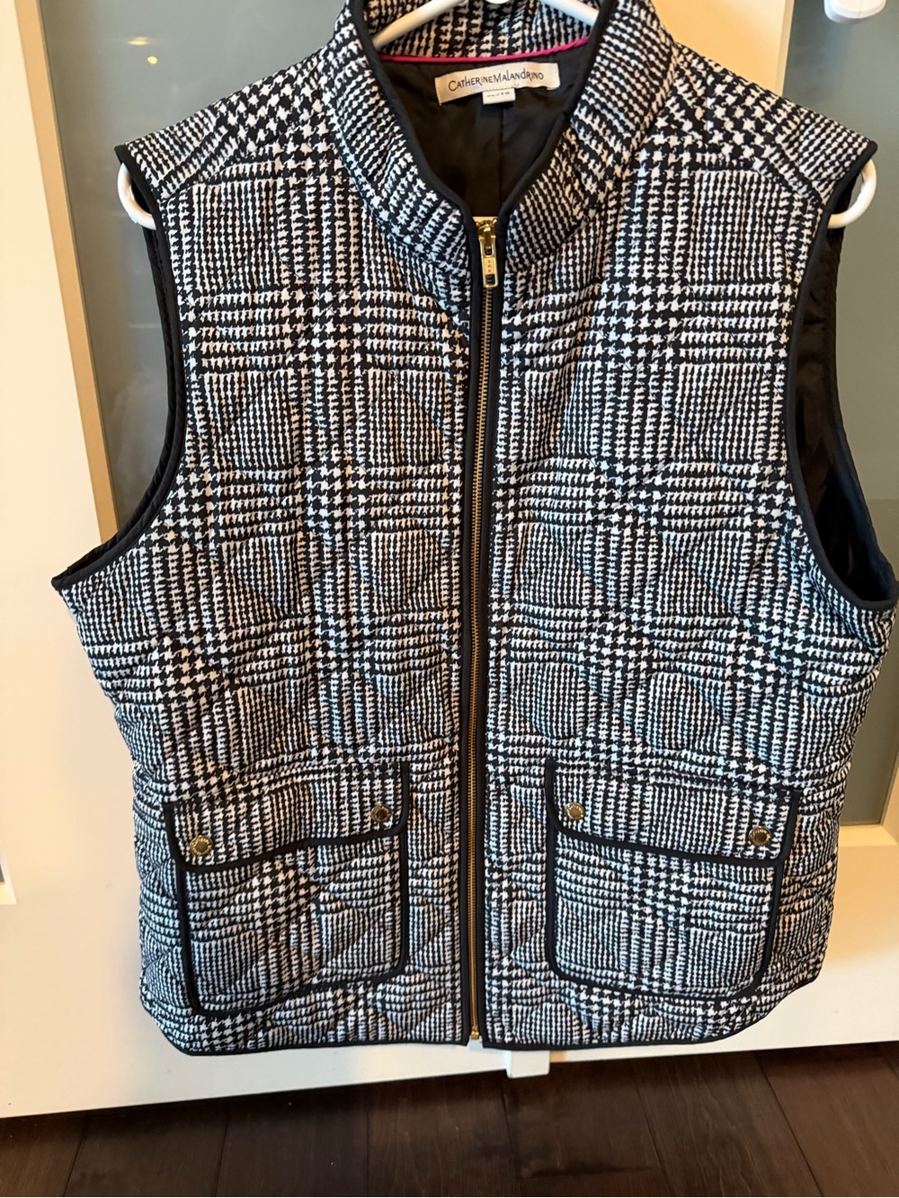 Catherine Malandrino Black & White Plaid Quilted Kids Vest